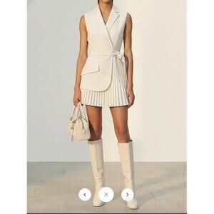 Commense Belted Pleated Sleeveless Blazer Dress Sz XL